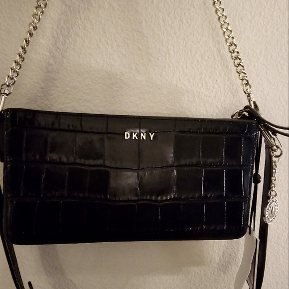 Dkny Handbags - 💐DKNY NWT 100%  Black croc- leather cross body bag💐